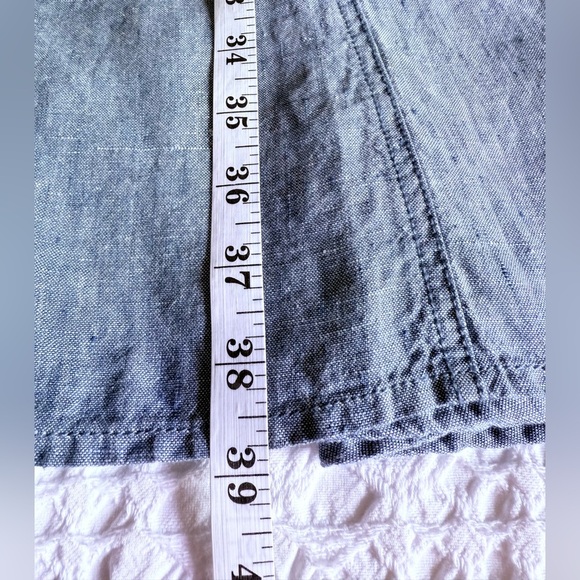 MAX STUDIO Linen Shirt Dress XS Tab Sleeve Button Down Denim Look - Picture 6 of 9